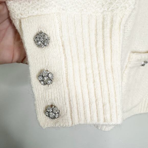 J. Crew Odette Sweater Lady Jacket with Jewel Buttons Crochet Trim Beige Size S - Picture 6 of 10